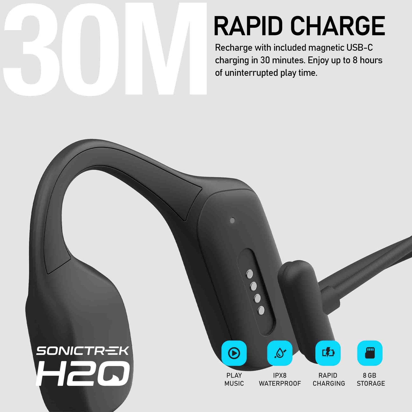 Sonictrek H2O Swimming Earbuds battery and charging features